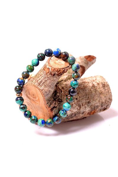 Taş Sandığı Azurite Stone Bracelet - Silver Apparatus (8 mm)