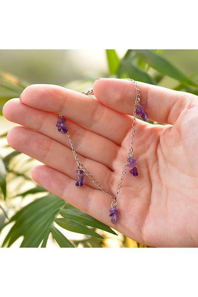 Taş Sandığı Amethyst Stone Bracelet - Non-Tarnish Chain