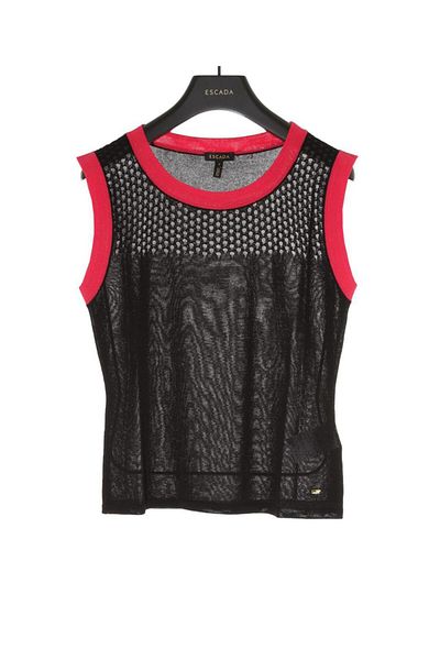 Escada Openwork Detailed Striped Sleeveless Black Sweater