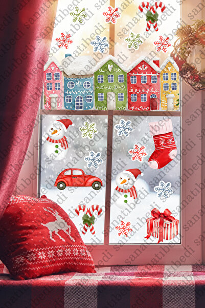 Beyaz Grafik منازل ثلجية ملونة السنة الجديدة تحت عنوان السنة الجديدة ملصق زخر...