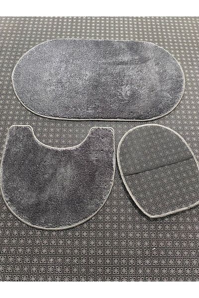 BLACK DİAMOND HOME Σετ 3 τεμαχίων μεγάλου μεγέθους 60x100 οβάλ κομμένο πατάκι μπάνιου και τουαλέτας