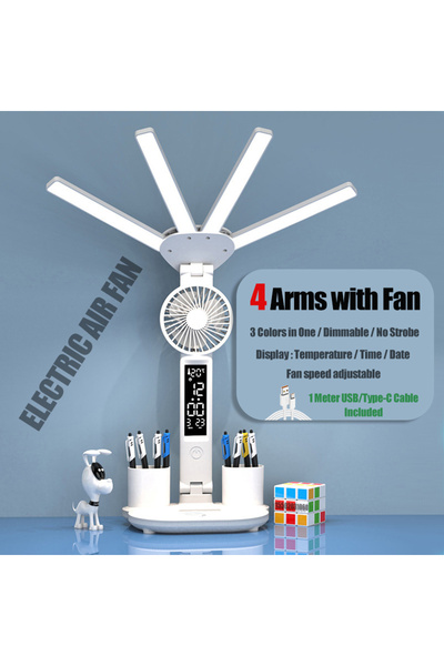 Choice3 مصباح مكتبي للعناية بالعين يعمل بمنفذ USB، بأربعة أذرع ومروحة، مزود ب...