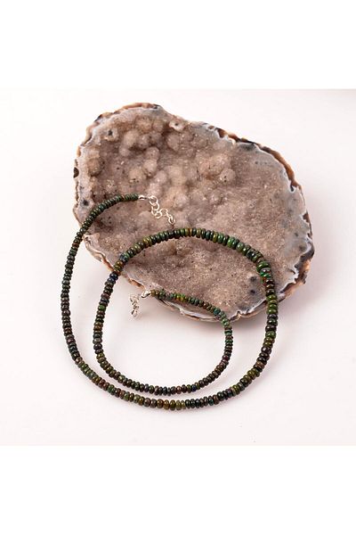 Taş Sandığı Black Opal Stone Silver Necklace - Ethiopia Opal
