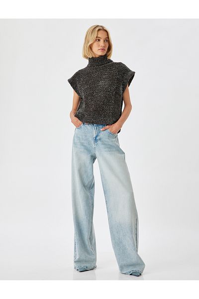 Koton Turtleneck Plush Sleeveless Openwork Sweater