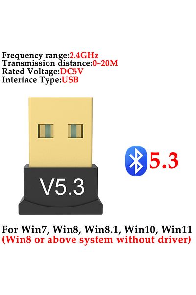ALLOYSEED Bt 5.3 Usb Bluetooth 5.3/5.1/5.0 Adapter Wireless Dongle Adapters Support Computer Laptop For Window