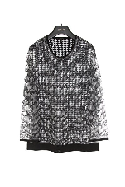 Escada Transparan Kol Bisiklet Yaka Siyah Kazak