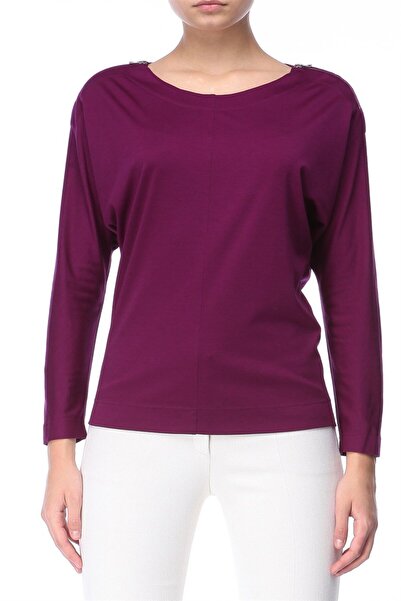 Escada Yarasa Kol Fermuar Detaylı Mürdüm Yün ve İpek Kazak