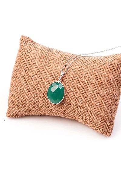 Taş Sandığı Faceted Green Agate Stone Silver Necklace