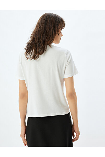 Koton Βαμβακερό μπλουζάκι με λαιμόκοψη με κοντό μανίκι