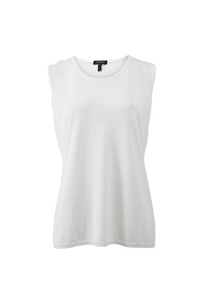 Escada Crew Neck Sleeveless Ecru Cotton Sweater