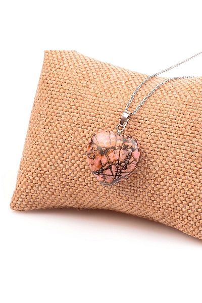 Taş Sandığı Rhodonite Stone Heart Necklace