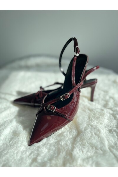 EVASAMLİSHOESBAG Rugan Sivri Burun Stiletto Bordo