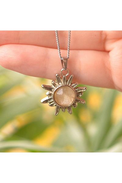 Taş Sandığı Rutil Quartz Stone Sun Necklace - Golden Rutil