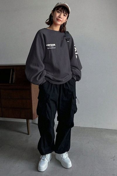 Know Dámská 3vláknová kouřová retro mikina na zádech a rukávech s potiskem Oversize Crew Crew Neck raglánový rukáv