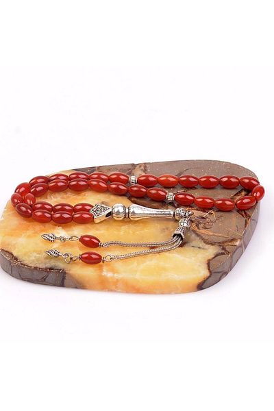 Taş Sandığı Barley Cut Agate Stone Rosary (6*9 Mm)