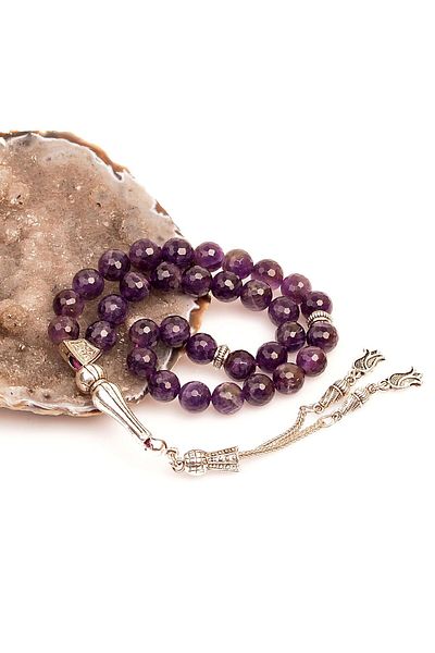 Taş Sandığı Amethyst Stone Rosary - 8 mm (Facet Cut)