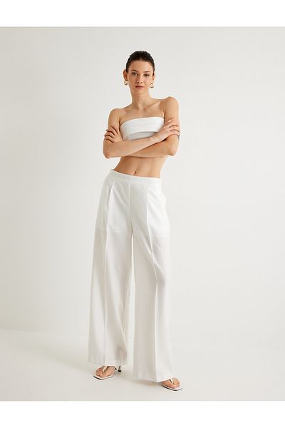 Koton Melis Ağazat - Wide Leg and Pleat Detailed Pocket Trousers