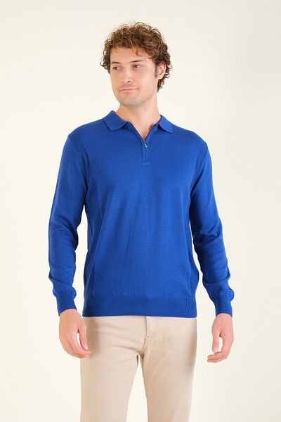 Giyim Dünyası Мъжки пуловер Saks Blue Polo - с половин цип