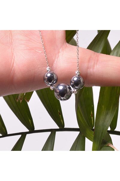 Taş Sandığı Terahertz Stone Silver Necklace - Three Balls