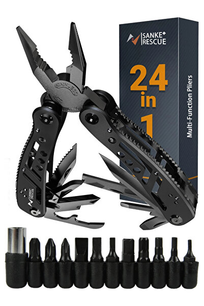 Choice كماشة متعددة الاستخدامات 24 في 1 باللون الأسود مع أداة متعددة احترافية للبقاء على قيد الحياة والتخييم والصيد