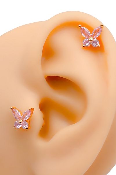 Trinos Pink Zircon Stone Surgical Steel Piercing - Butterfly Figured Cartilage Helix Tragus (1 piece)