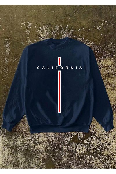 Buğraterzimoda California Printed Crew Neck Navy Blue Oversize Sweatshirt