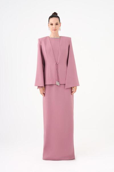 CENGIZ AKTURK Taş İşleme Detaylı Abiye Elbise - Ceket Takım - 9018C