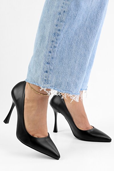 Shoeberry Kadın Mags Siyah Cilt Stiletto