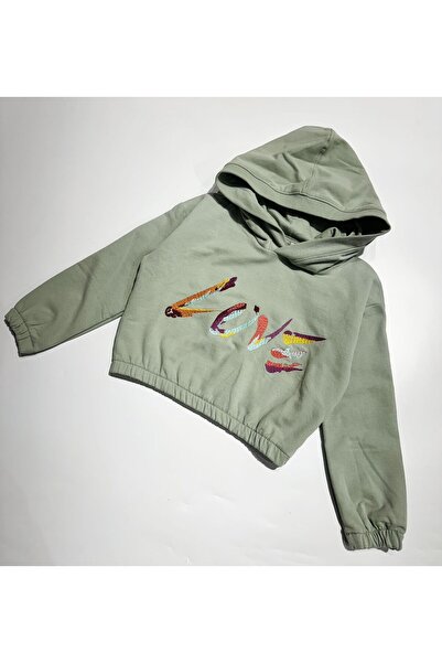 BOBBY JR KİDSWEAR Swea pentru fete tricou Love Brodat cu glugă Verde mentă