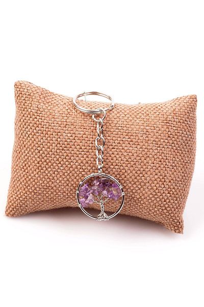 Taş Sandığı Amethyst Stone Tree of Life Keychain