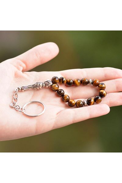 Taş Sandığı Tiger Eye Stone - Rosary Shaped Keychain