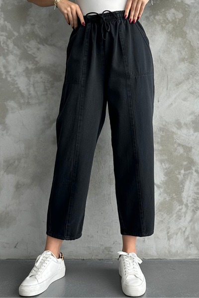 macharel jeans Women's Stitching Detailed Ankle Length Pocket 100% Cotton Trousers