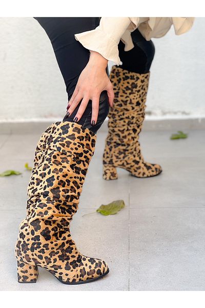 irmona Ботуши под коляното Pusı Furry Leopard
