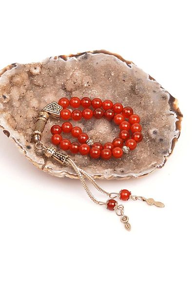 Taş Sandığı Red Agate Stone Rosary - 6 mm