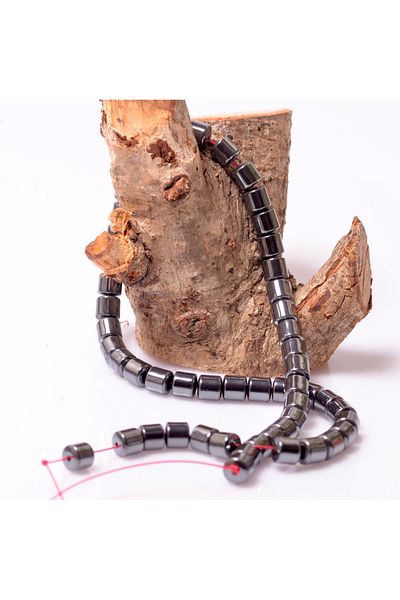 Taş Sandığı Short Cylinder Hematite Stone String - 7.5*8 mm