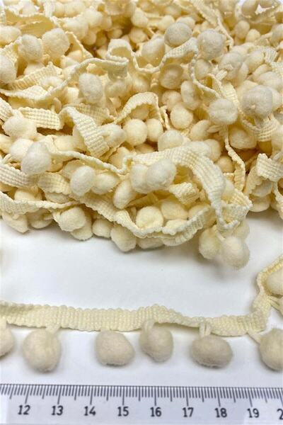 Hobigram Krem Ponpon Parti Malzemeleri Ponpon Şerit 5 Metre Kenar Süsleme Süs...