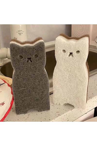 Choice 4-piece Cute Cat Kitchen Sponge Set - Thick and Durable Dishwashing and Cleaning Tools