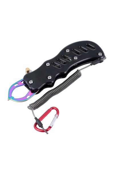 Oskar Alüminyum Balık Tutucu Gripper Yaylı Karabinalı - Siyah