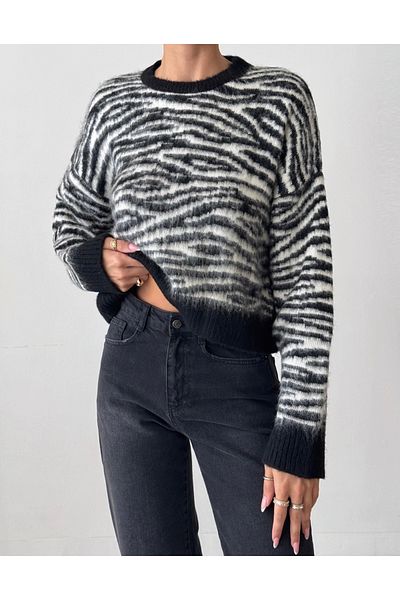 İLKCET MODA Pulover de damă cu model zebră mărime standard