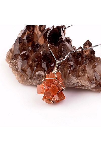 Taş Sandığı Aragonite Raw Stone - Wire Wrapped Necklace