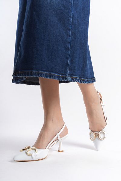 Mubiano Collection Pantofi și pantofi stiletto din piele naturală pentru femei cu toc alb -mcbrg5793-b
