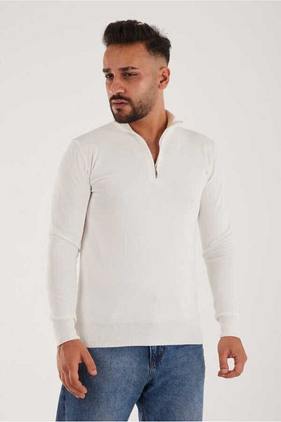 KAPTAN TRİKO Men's Sweater - Half Zipper, Cotton-Viscose Mix, Waterproof, Regular Fit
