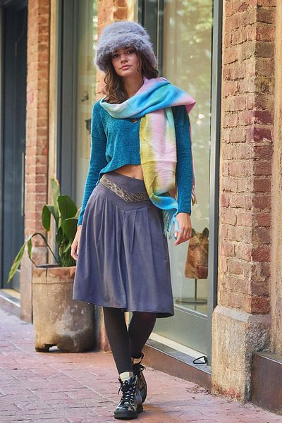 Los banditos Anthracite Flared Suede Midi Skirt