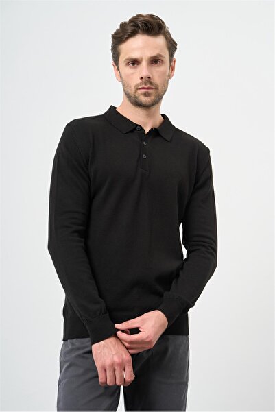 İmza Μαύρο πλεκτό Polo Neck - Μακρύ μανίκι, Classic Comfort Fit 1012245007