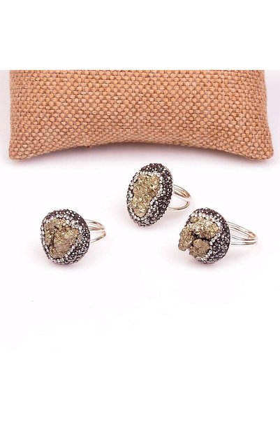 Taş Sandığı Pyrite Stone Ring - Adjustable