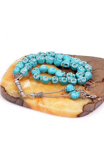 Taş Sandığı Turquoise Stoned Skull Prayer Beads - Press Turquoise