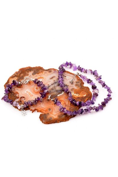 Taş Sandığı Amethyst Stone Necklace and Bracelet Set