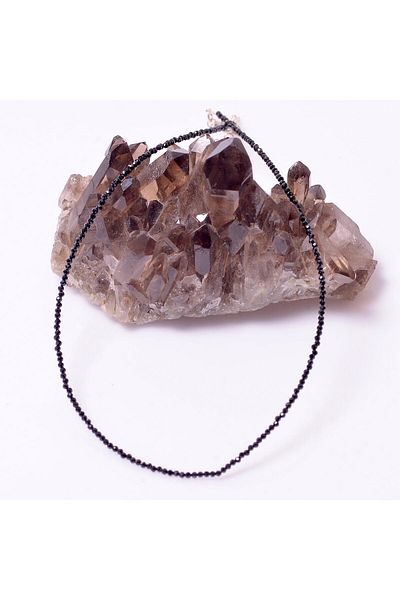 Taş Sandığı Black Spinel Stone Silver Necklace - 2 Mm Very Thin
