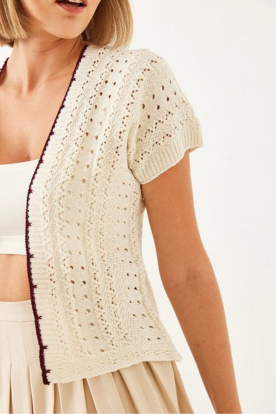 Bianco Lucci Kurzärmliger, durchbrochener Strick-Cardigan für Damen 20246209