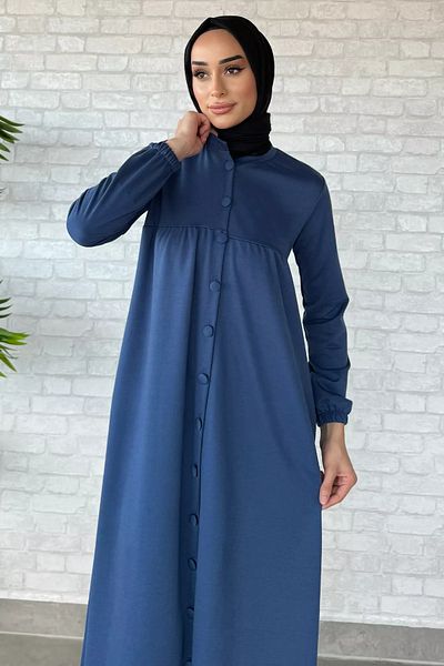 julude Hijab φόρεμα με κουμπιά Indigo με τσέπες